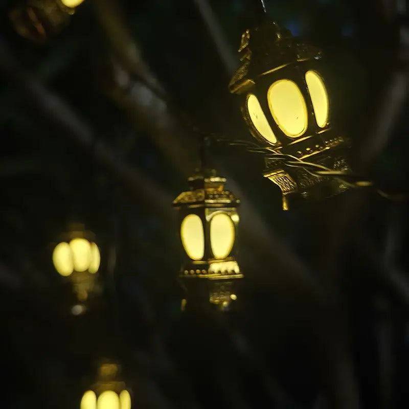 Solar Powered Lantern String Light 20 LEDS Eid Ramadan Decorative Lamp Outdoor/Indoor Waterproof for Islamic Home Garden Decor