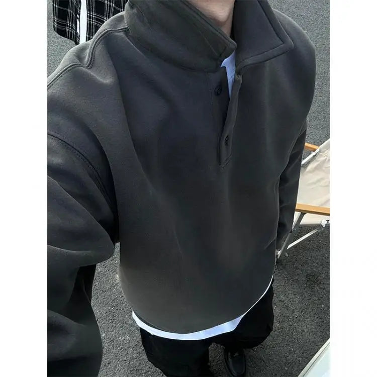 Polo Collar Sweatshirt Men's Spring Autumn Style Long-sleeved Bottoming Shirt American Retro Lapel Jacket