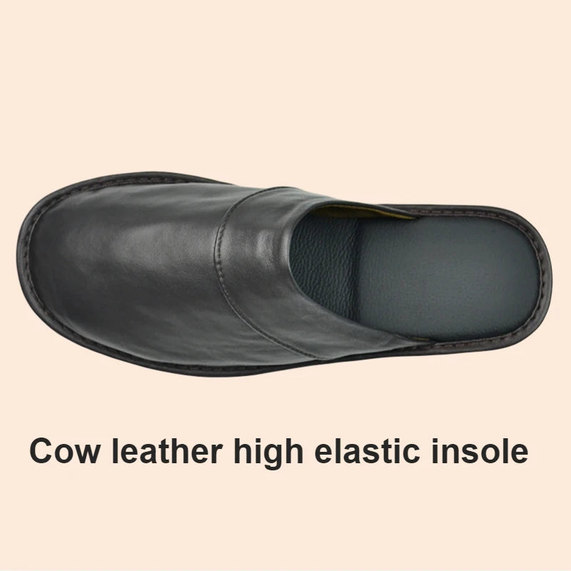 Soft Sheepskin cow Leather Slippers Homes in indoor slipper Spring Autumn men women elderly non-slip casual single shoes summer