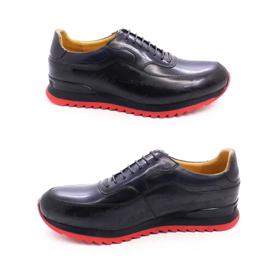 Genuine Leather Men's Sneakers Lace Up Handmade Heightening Men's Shoes Streamline Fashion Comfortable Casual Shoes Party Shoes