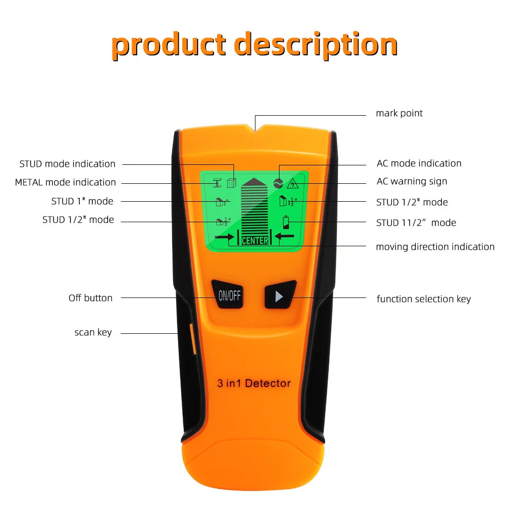 3 in 1 Wall Metal Detector Depth Professional Find Metal Wood Studs AC Voltage Live Wire Detect Wall Scanner Electric Box Finder