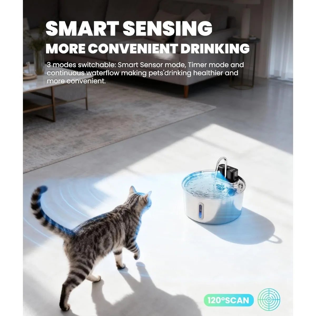 ATUBAN Wireless Cat Water Fountain-3.2L Automatic Cat Water Fountain Cordless,Stainless Steel Battery Operated for Multiple Pets