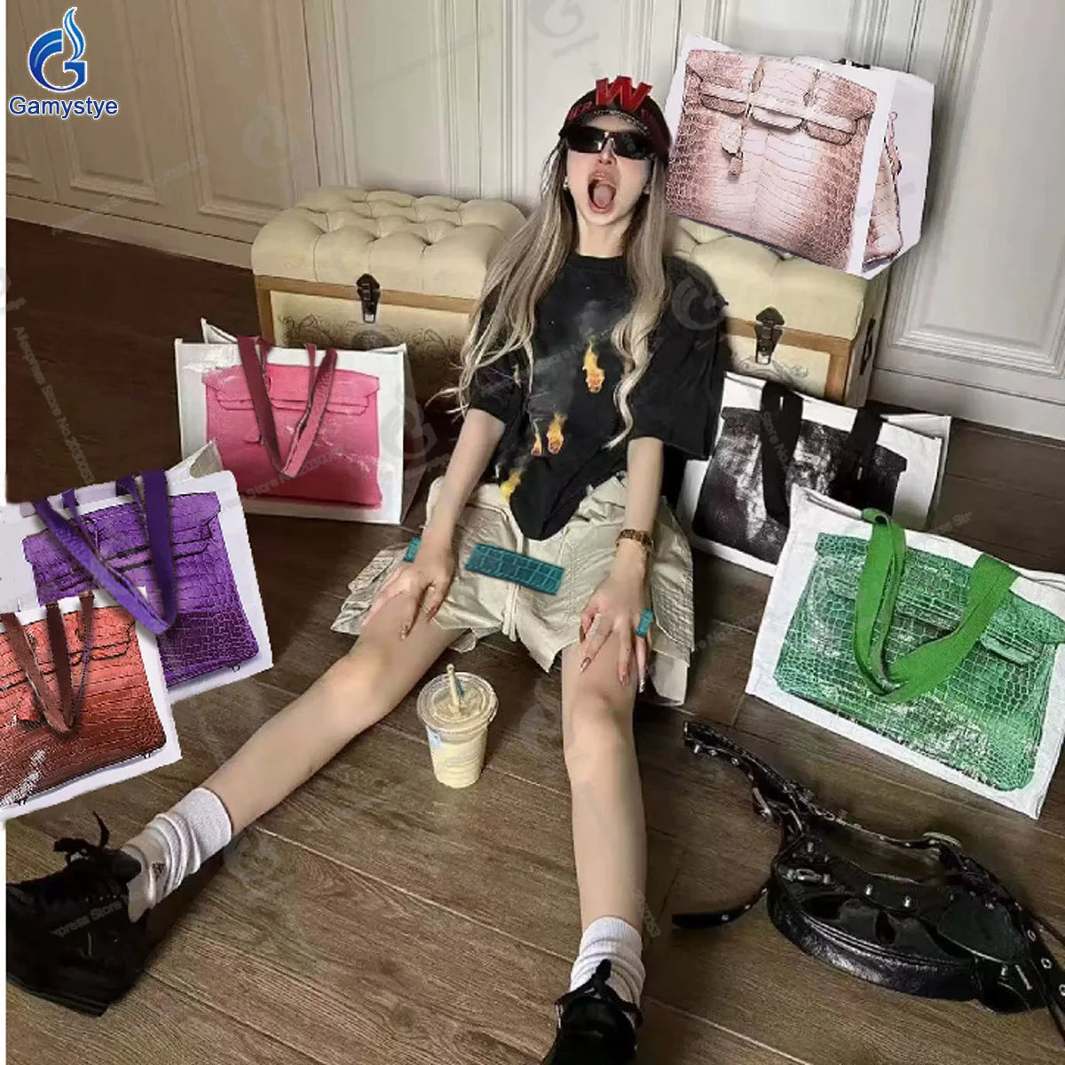 2025 Hot women Handbags Woven Grocery bags Large Capacity Travel Handbag Shopping Bag for blogger funny tote bags
