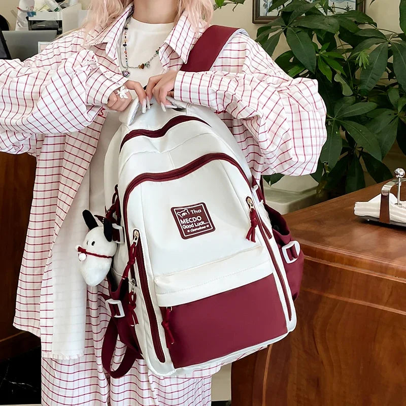 College Style Color Blocked Student School Bags Lightweight Large Capacity Multi-layer Storage Computer Backpack Campus Travel