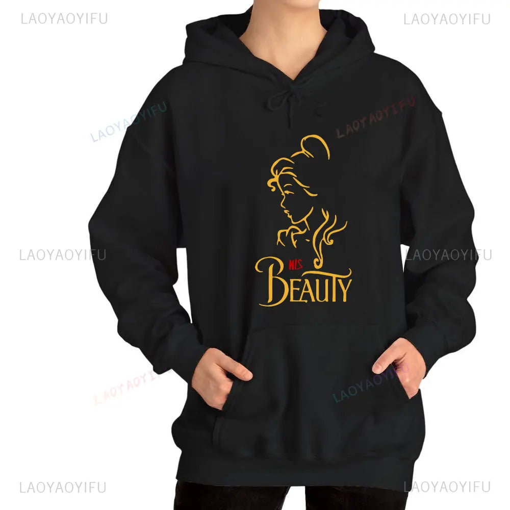 I'm Her Beast I'm His Beauty Print Sweatshirts Couple Matching Hoodies Men Women Long Sleeve Hooded Luminous Lover Hoodie