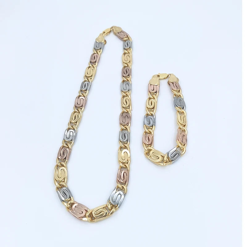 African Jewelry Big Set For Women Men Necklace Dubai Three Color Charm Bracelet Jewellery Xmas Daily Wear Party Gifts