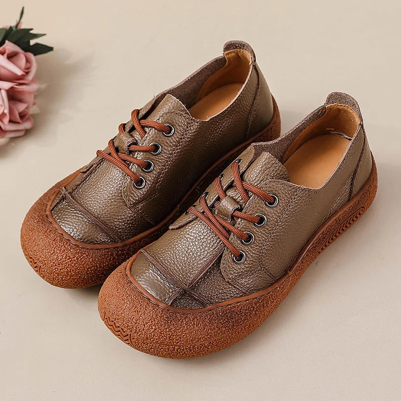 Genuine leather shoes for wide feet ladies lace up flats woman casual daily shoes handmade soft moccasins women's loafers