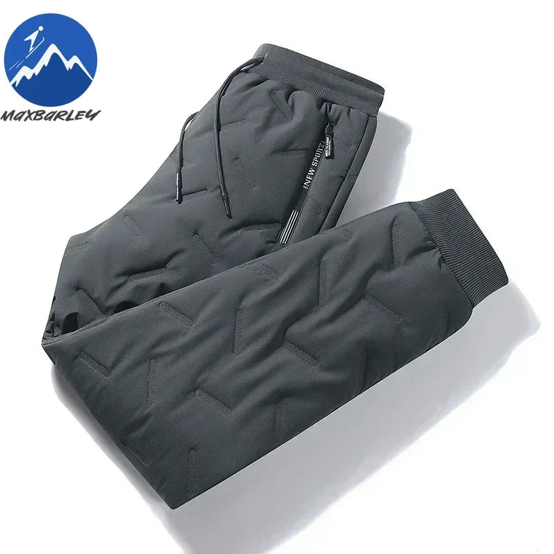 Winter Zip Pockets Thicken Fleece Sweatpants Men Joggers Black Grey Down Cotton Warm Pants Male Water Proof Thermal Trousers 7XL