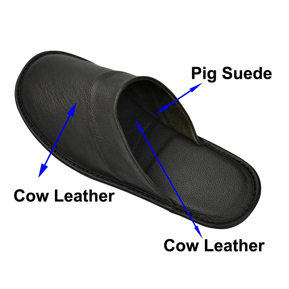 Genuine Cow Leather Slippers Homes in indoor slipper Spring Autumn summer men women elderly non-slip casual single Slides shoes