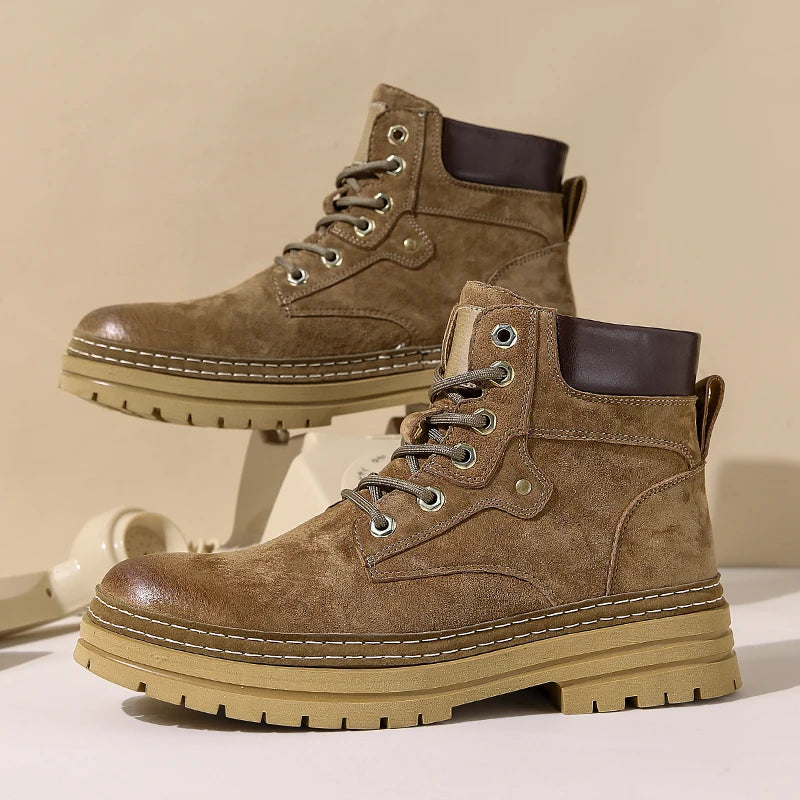 Genuine Leather Men's Ankle Boots Casual High Quality Boots Man Outdoor Work Sneakers High Top Streetwear Motorcycle Boots Men