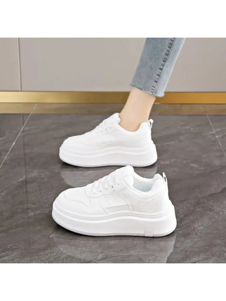 Women's Casual Sports Shoes Thick Bottom Low Tops Lace Up Vulcanised Shoes Lightweight Rubber Soled Winter Season Adult Footwear