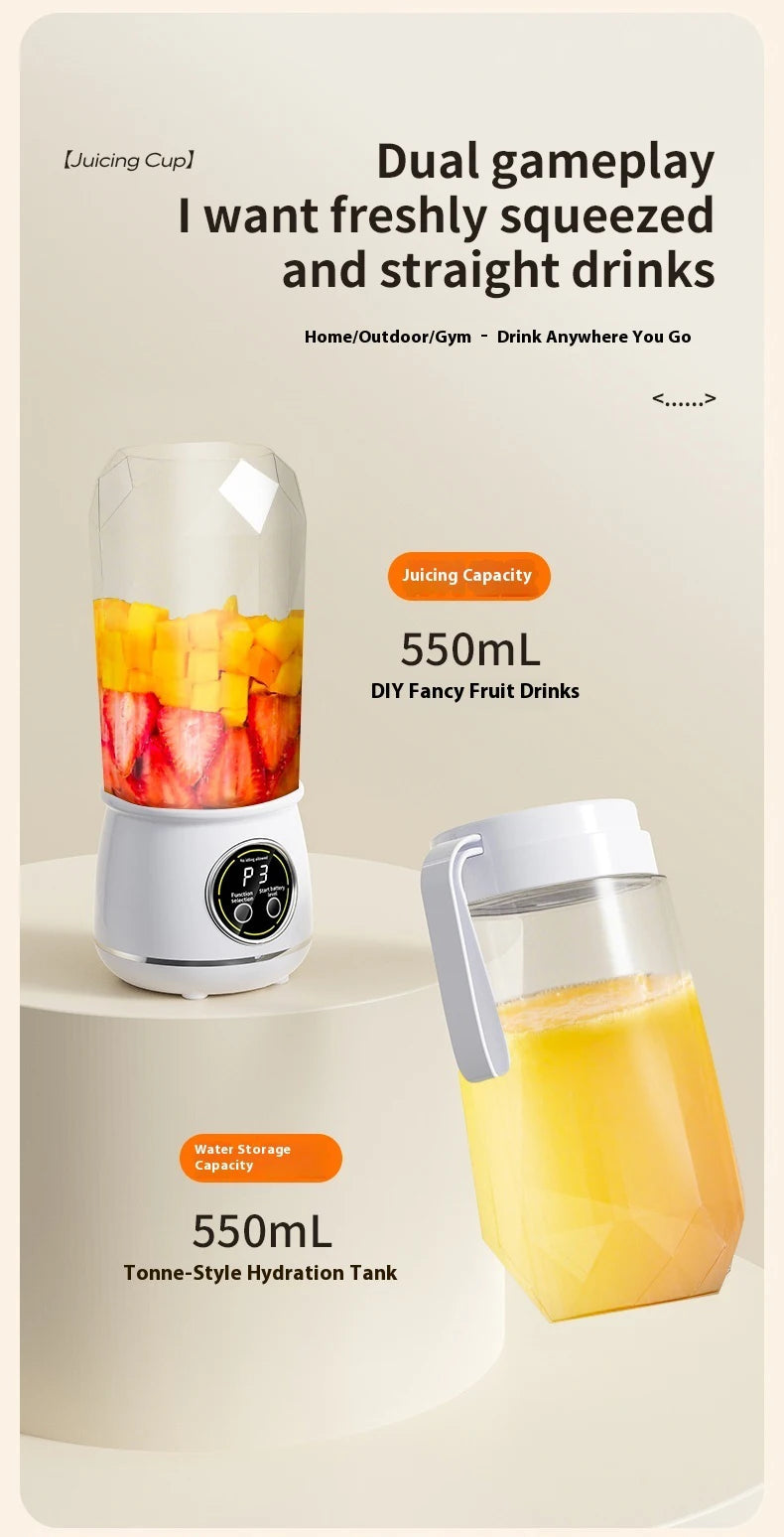 Portable USB rechargeable blender, electric juicer, 500ML capacity, 3-level power adjustment, for juicing fruits and vegetables