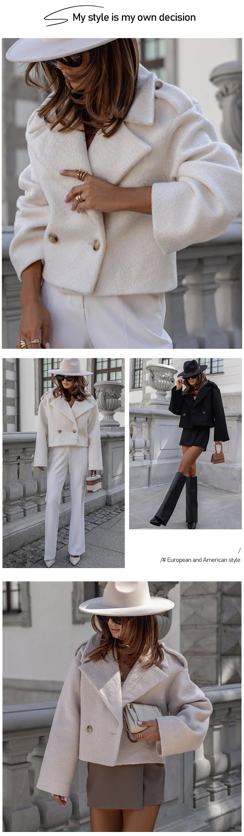 Winter Fashion British Style Pure Suit Collar Solid Color Woolen Fabric Small Coat  Casual Elegant Jacket Women'S Clothing