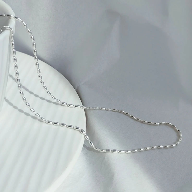 925 Sterling Silver Necklace Shiny and Delicate Collarbone Chain Double Layered Round Bead Necklace for Women's Fashion Jeweller