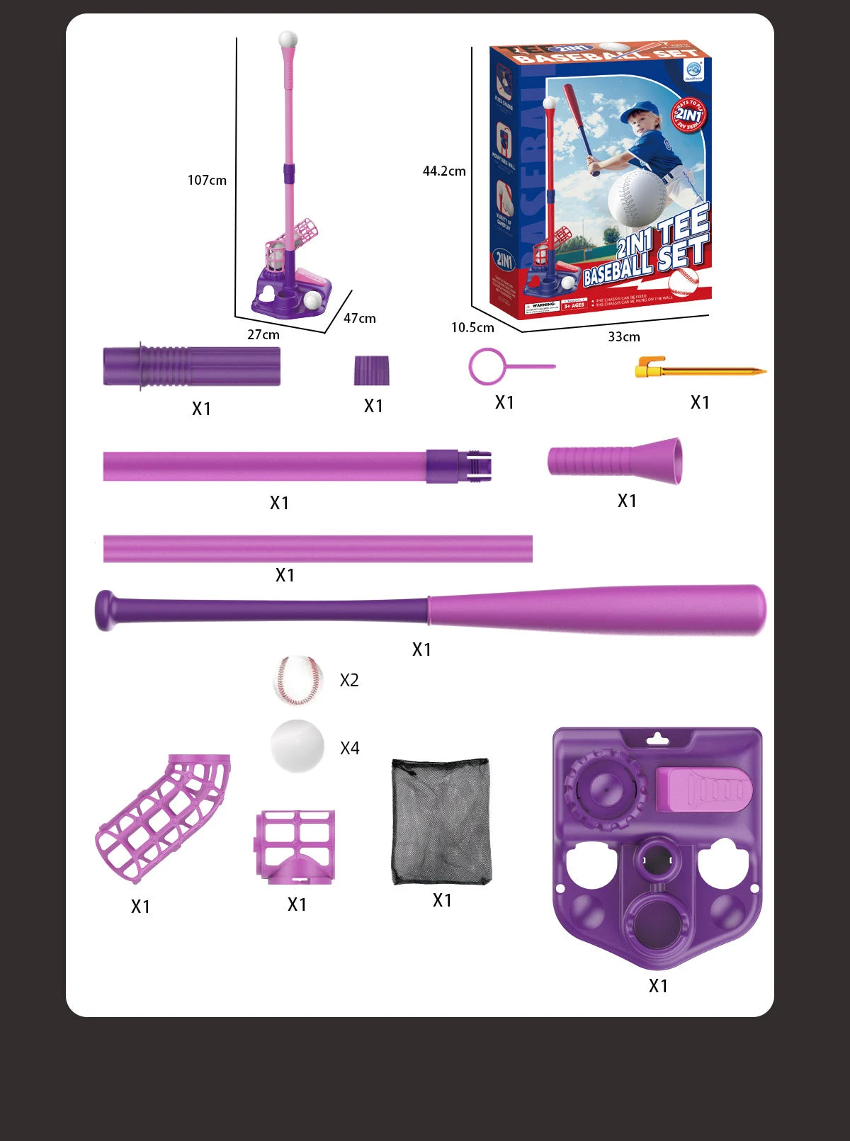 Baseall Set for Kids Indoor Outdoor Sport Toy 3-in-1 Baseball Set with Pitching Machine Adjustable Teeball Batting Toys for Boys