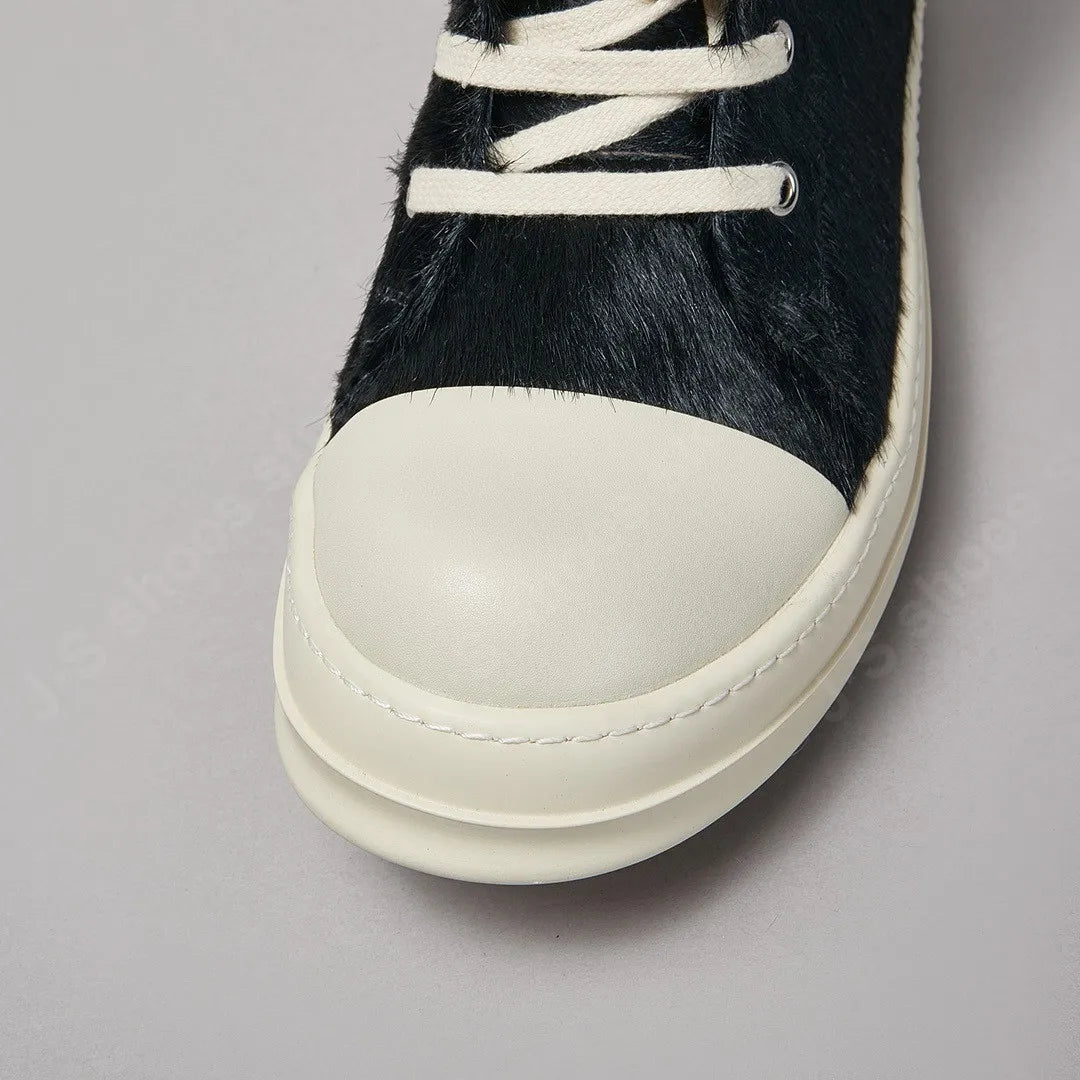 R-o Classic Men Shoe Black Horse Hair Boots Women Shoes High Top Sneaker Black Horsehair Ankle Boot Zipper Outside Sneakers