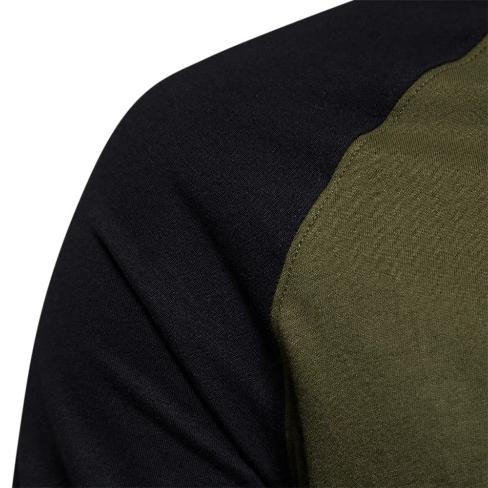New 100% Cotton Men T-shirts Long Sleeve Splicing Tops Spring Autumn Casual Streetwear O-neck Slim Tees Men's Bottom T-shirt
