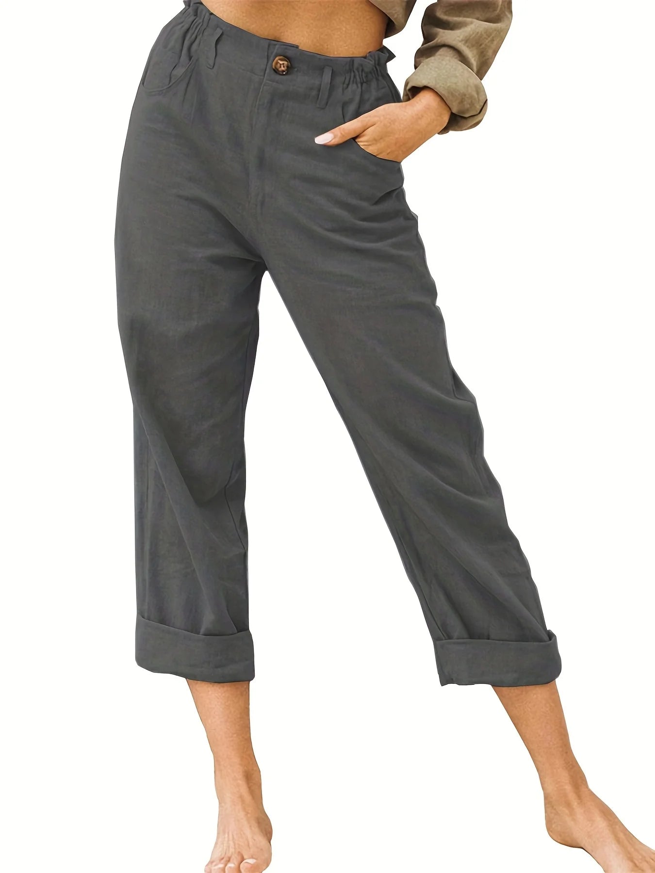 Summer 2024 new ladies cotton and linen straight tube cropped casual and comfortable simple women radish pants