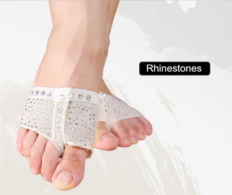 Professional Belly Ballet Dance Foot Thong ToePad Practice Shoes Metatarsal Forefoot Half Lyrical Protection Rhinestone Footwear