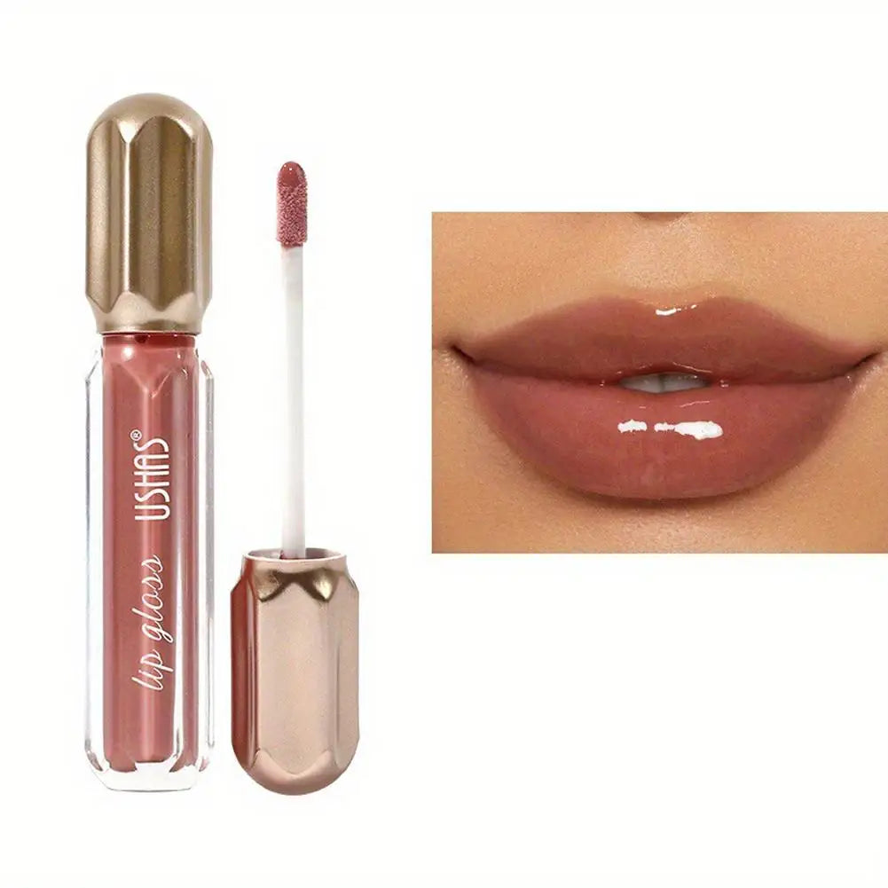 USHAS Mirror Pearl Lip Gloss Waterproof Non Stick Cup Long Lasting Moisturizing Lipstick Shine Glitter Lip Glaze Lip Tint Makeup