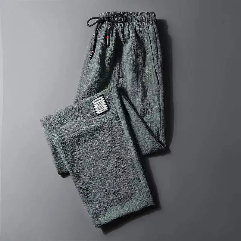 Men's Ice Silk Thin Work Pants Summer Quick Dry Lightweight Loose Fit Sporty Trousers for Office And Casual Wear