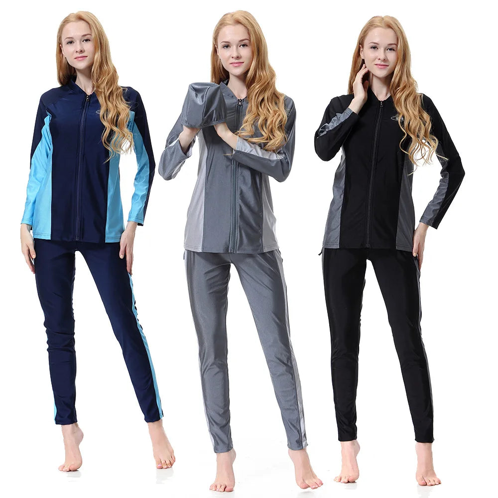 Elegant Islamic Women Swimsuits Long Sleeved Bodysuits+skirt+hat 3pcs Bathing Swimming Suit Muslim Sexy Girls Beachwear S-xxxl
