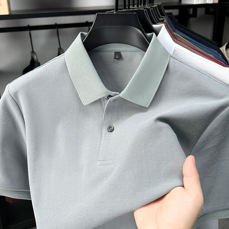 100% pure cotton men's short sleeve polo shirt high-quality classic solid color summer business casual comfort versatile T-shirt
