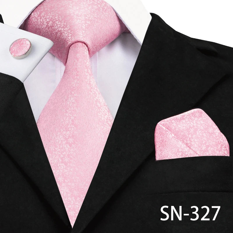Hi-Tie Silk Men Tie Peach Pink Floral Wedding Necktie for Men Luxury Necktie Handkerchief Cufflink Fashion Design Business