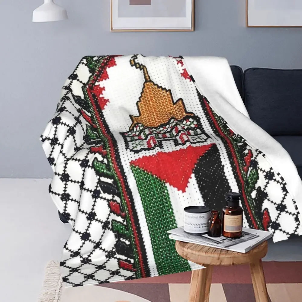 Palestine Flag Blankets Palestinian Map Traditional Tatreez Embroidery Camping Flannel Throw Blanket Warm Soft Bed Bedspread