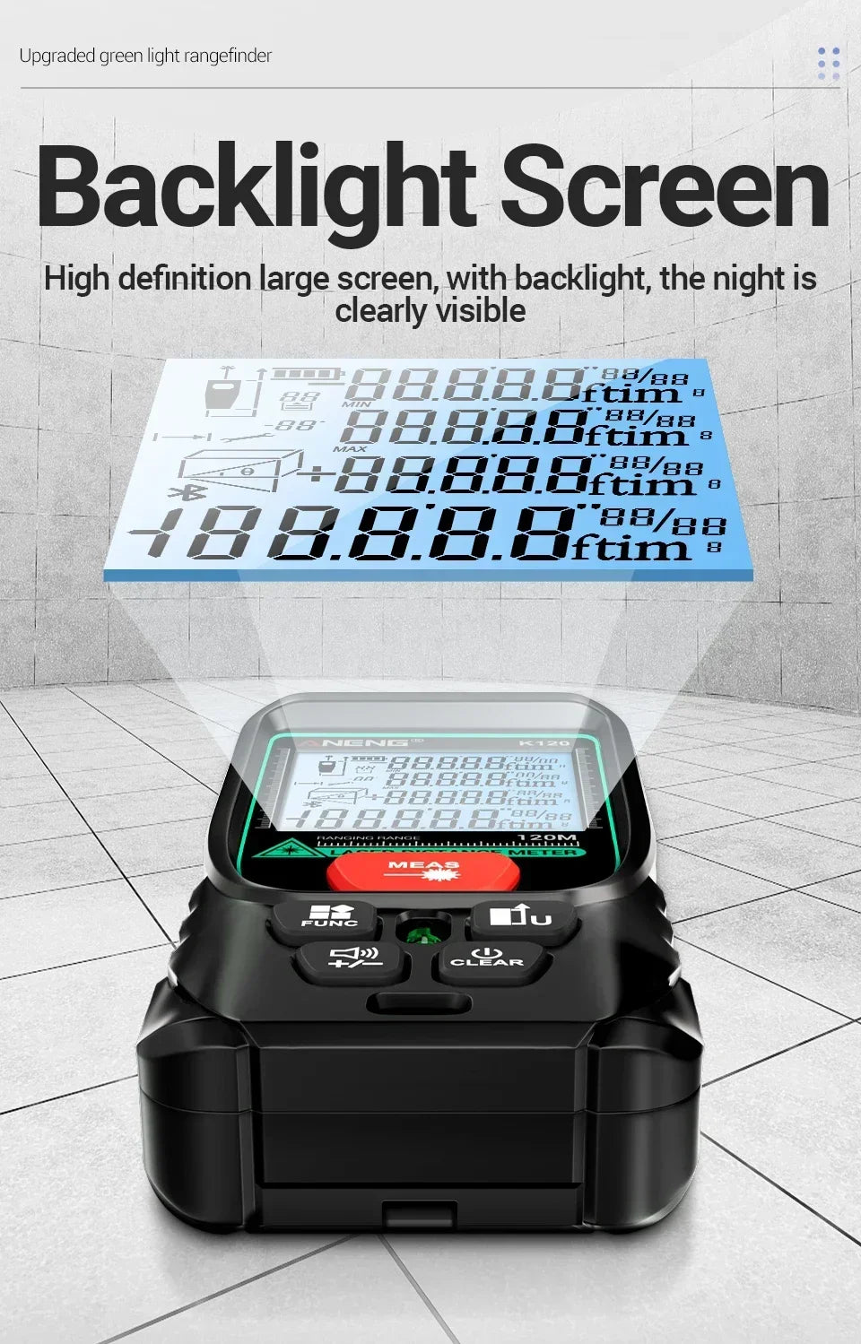 Laser Rangefinders ANENG K120 Distance Meter Laser Tape Measure 50M 70M 100M 120M Electronic Ruler Useful Measurement Test tools