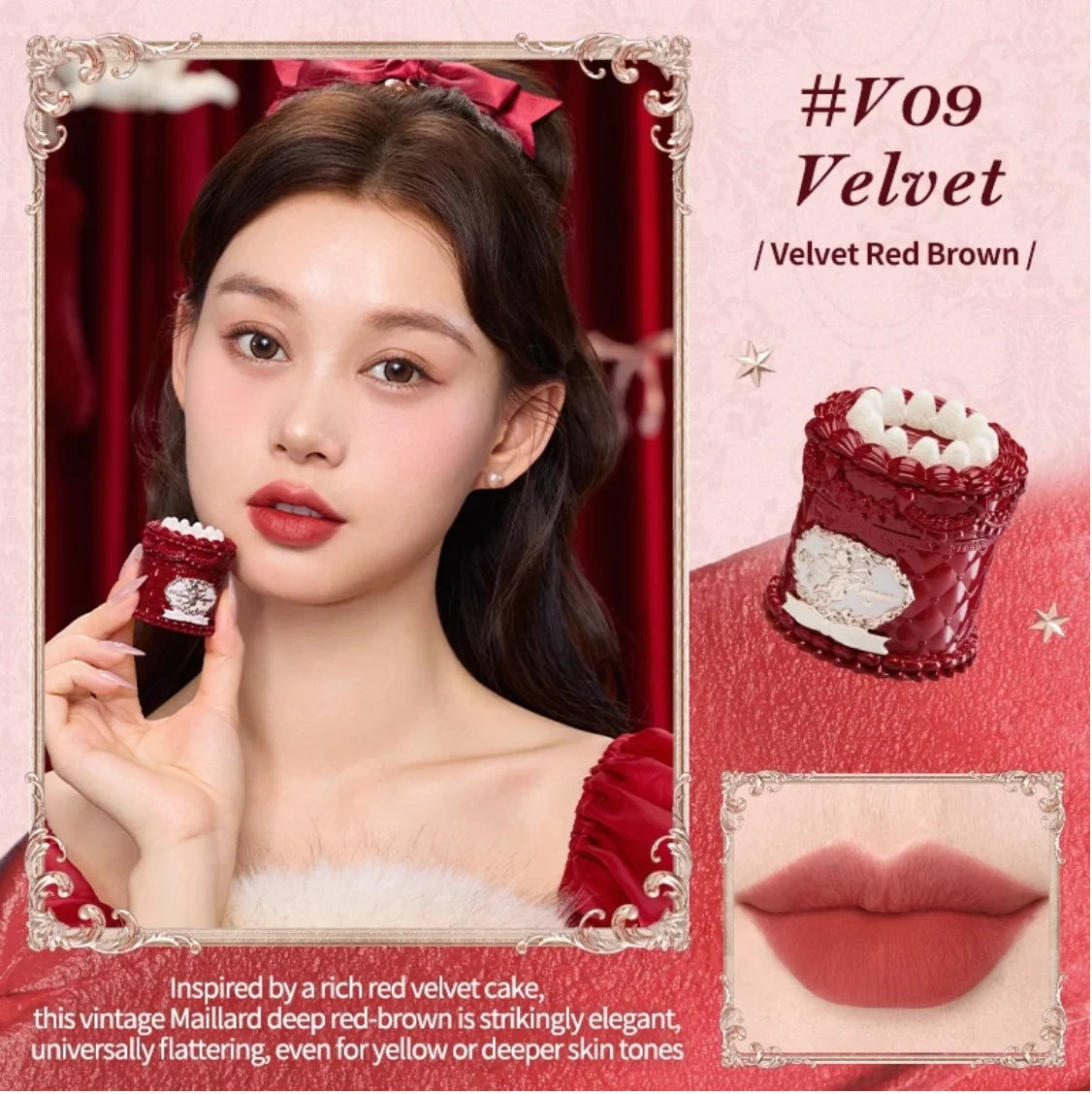 Flower Knows Strawberry Cupid Cake Lip Mud Matte Velvet Lip Cream Soft Mist High CoverageMakeup Smooth Preventing Fading