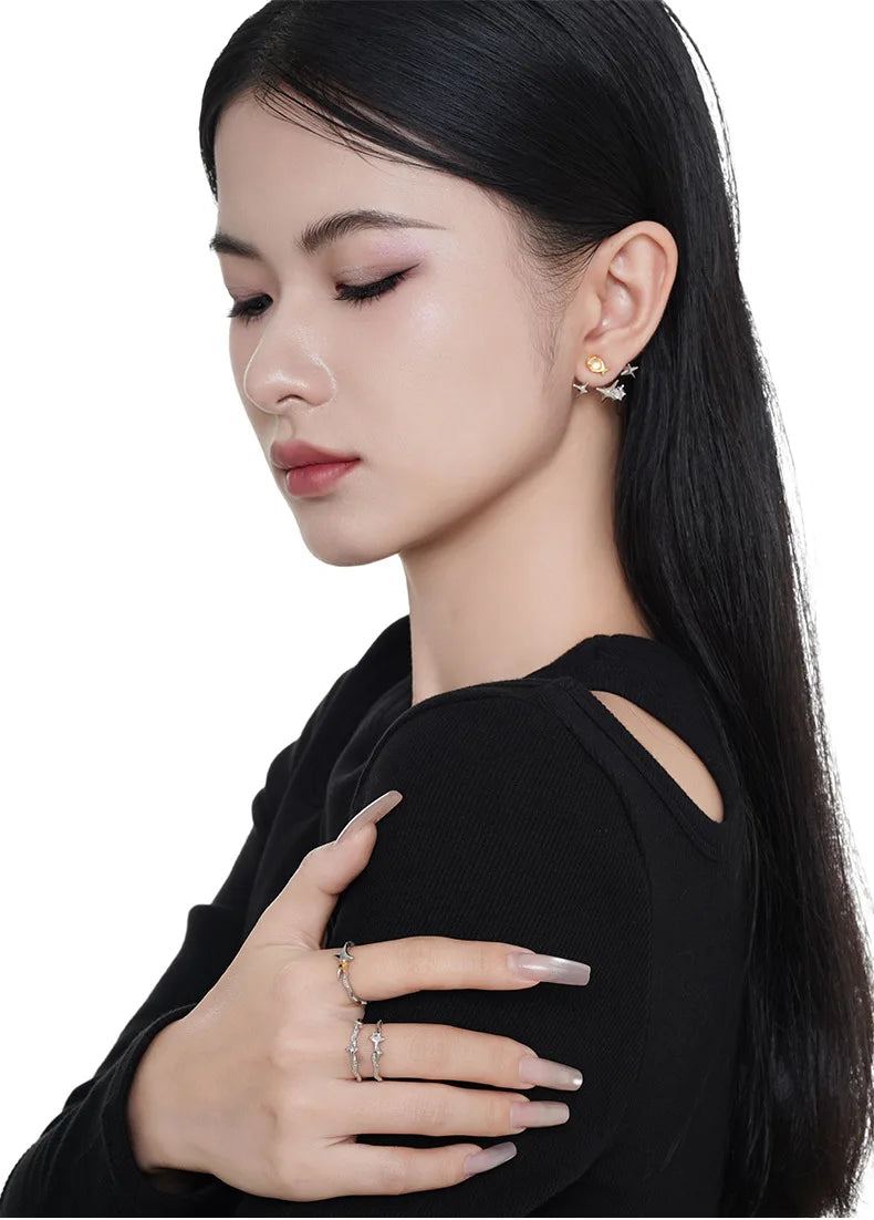 F.I.N.S New Original Simple S925 Sterling Silver Star Ring Women's Double Layer Irregular Adjustable Finger Fine Jewerlry Gifts