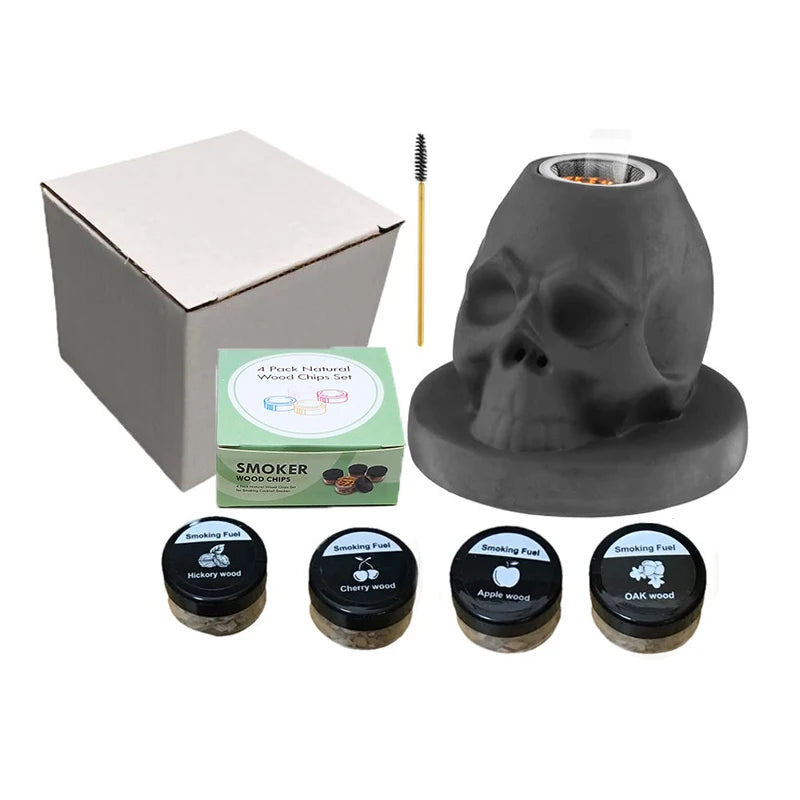 Ceramics Whiskey Smoker Kit Skull-Shaped Smoke Infuser Old Fashioned Cocktail Smoker Kit With Fruity Wood Chips Kitchen Bar Tool