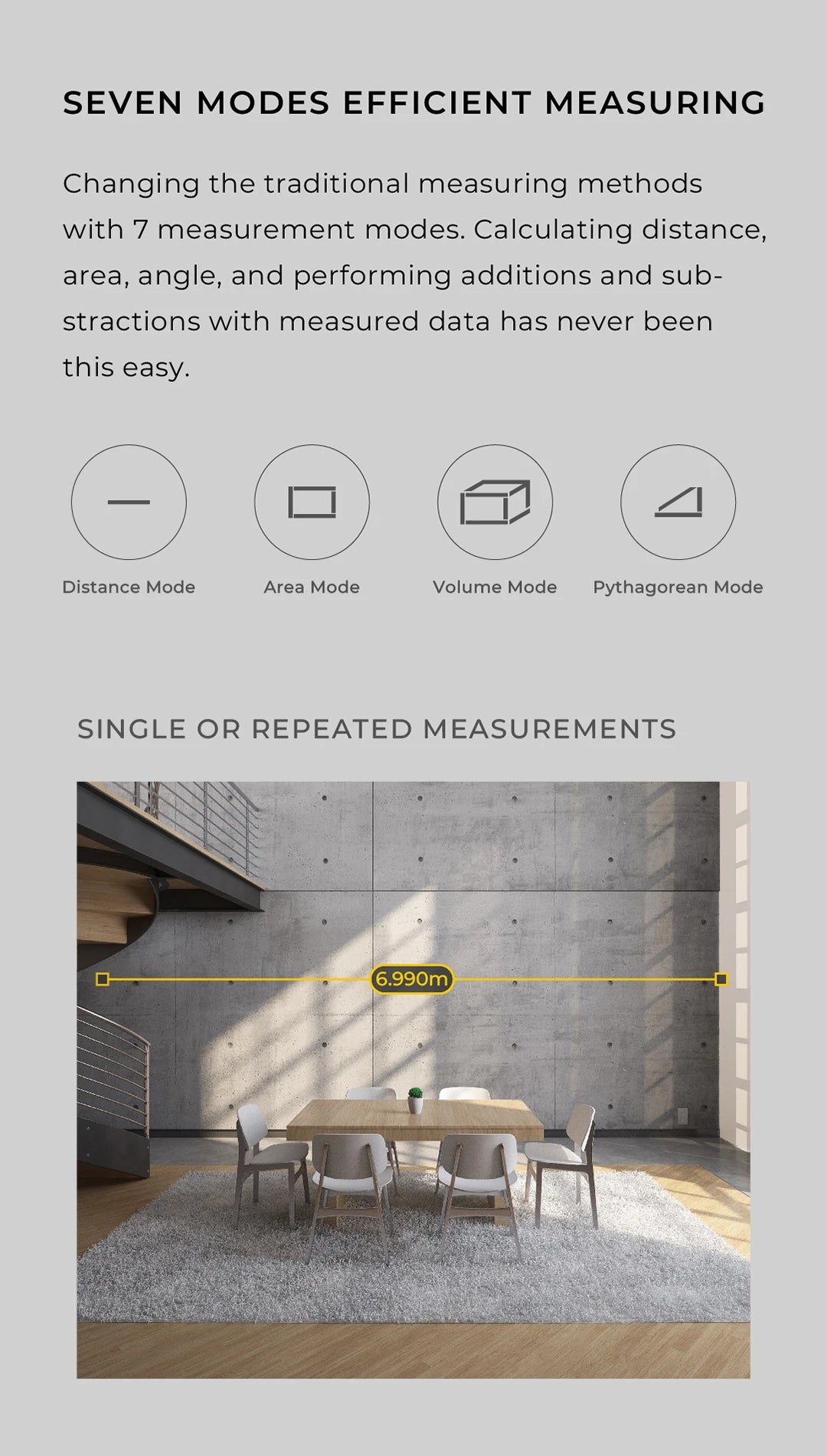 HOTO Laser Measure ECO 7 modes Measuring Distance 100M 2 Inch HD Display Laser Digital Tape Rangefinder