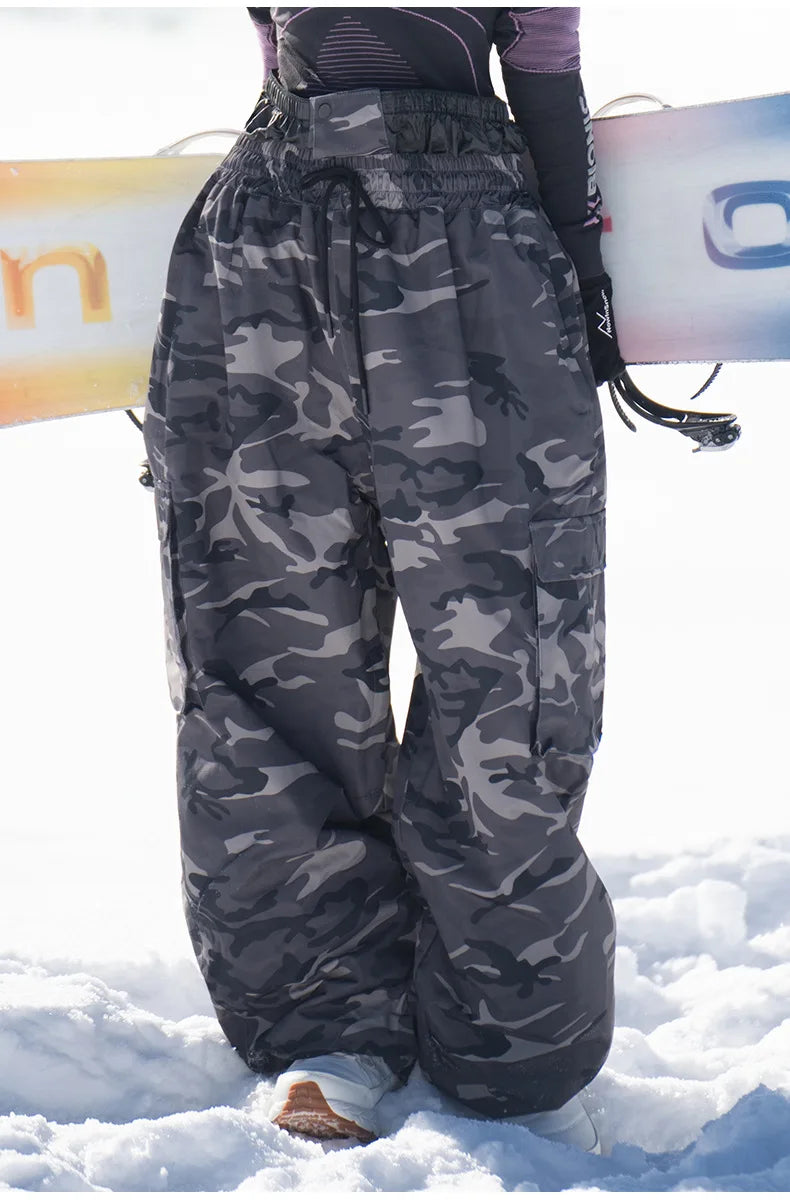 Ski pants for men and women windproof waterproof warm thick camouflage and velvet snow pants snowboard ski pants