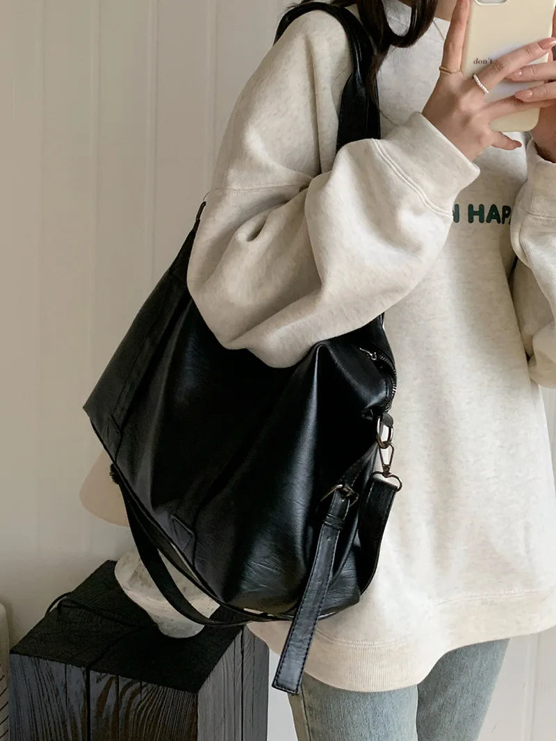 Fashion Tote Bag Leather Women Bag Simplicity Handbag Solid Vintage Shoulder Messenger Bag for Ladies