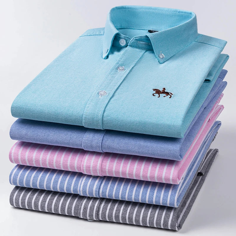 2023 100% Cotton Oxford Man Leisure Embroidered Horse Shirts Streetwear Oversized  Men Shirt Floral Long Sleeve Casual Plus Size