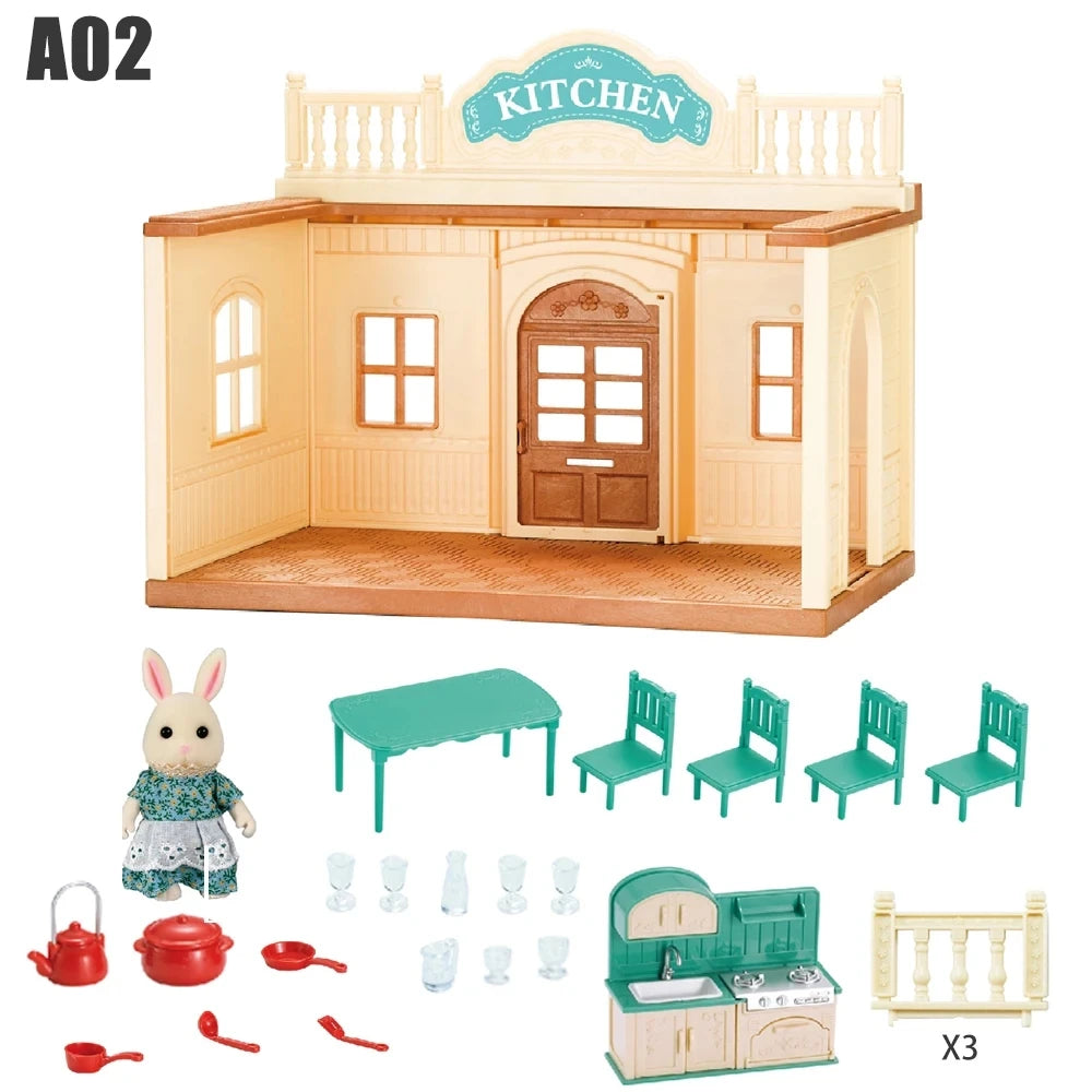 2026 New simulation furniture toys gift simulation room forest family small west house rabbit animal model home play toys
