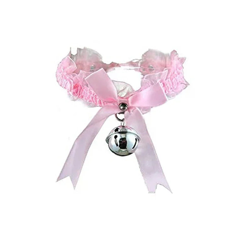 Gothic Women's Sexy Necklace Bow Knot Lace Collar Pendant Small Bell Choker
