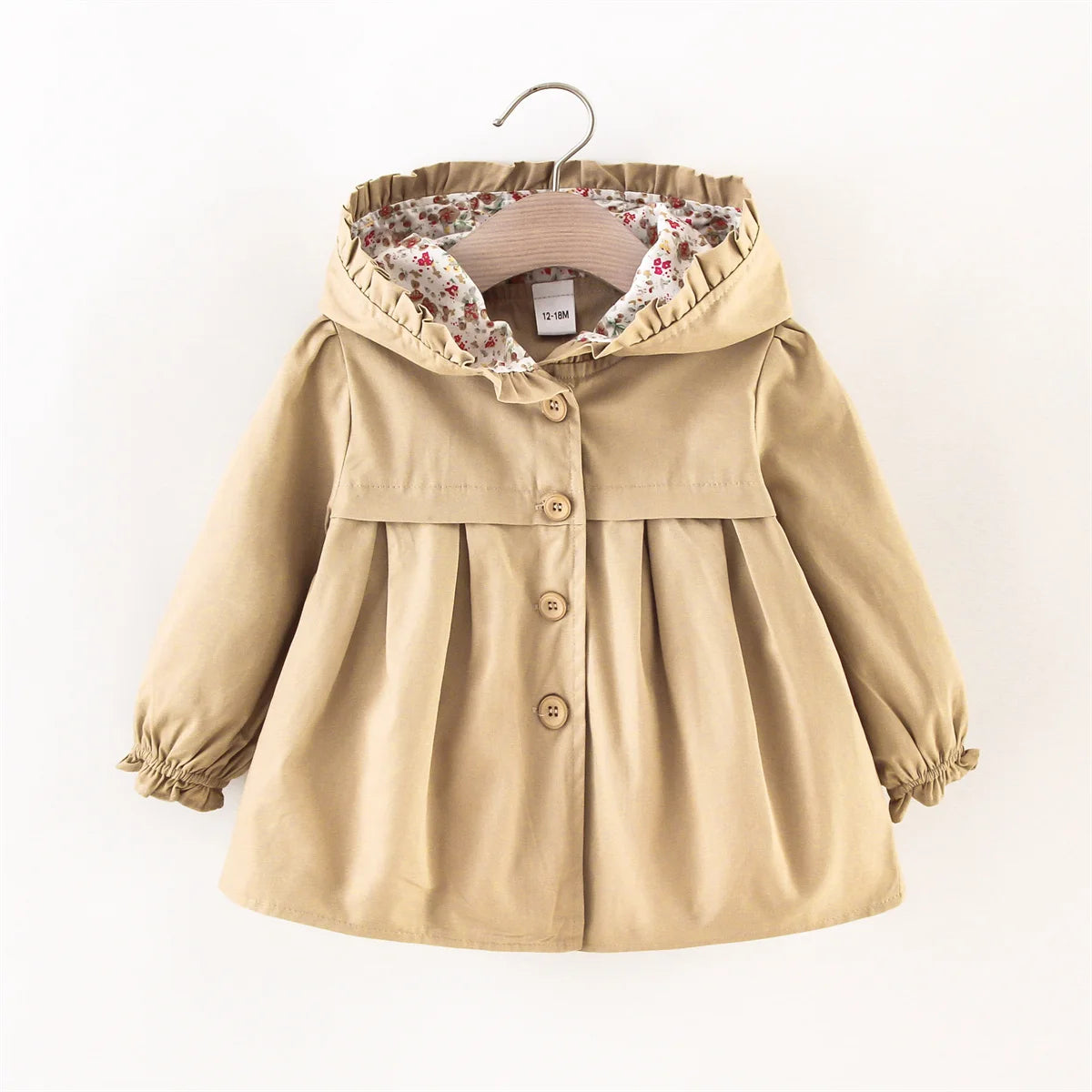 Girls' Long Sleeved Windbreaker Spring And Autumn Solid Blue Cat Single Breasted Korean Edition Daily Sweet Long Sleeved Coat
