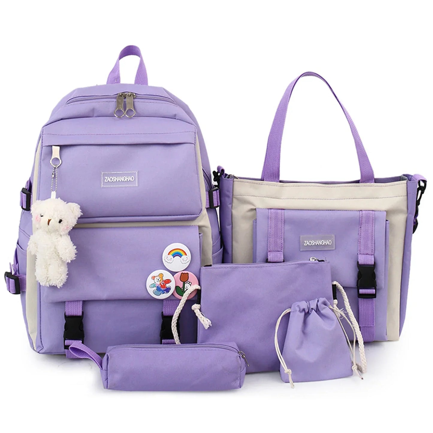5PCS Kit Backpack Female Fashion Lady High Capacity Waterproof College Trendy Girls Laptop School Bags Cute Girl Travel Book Bag