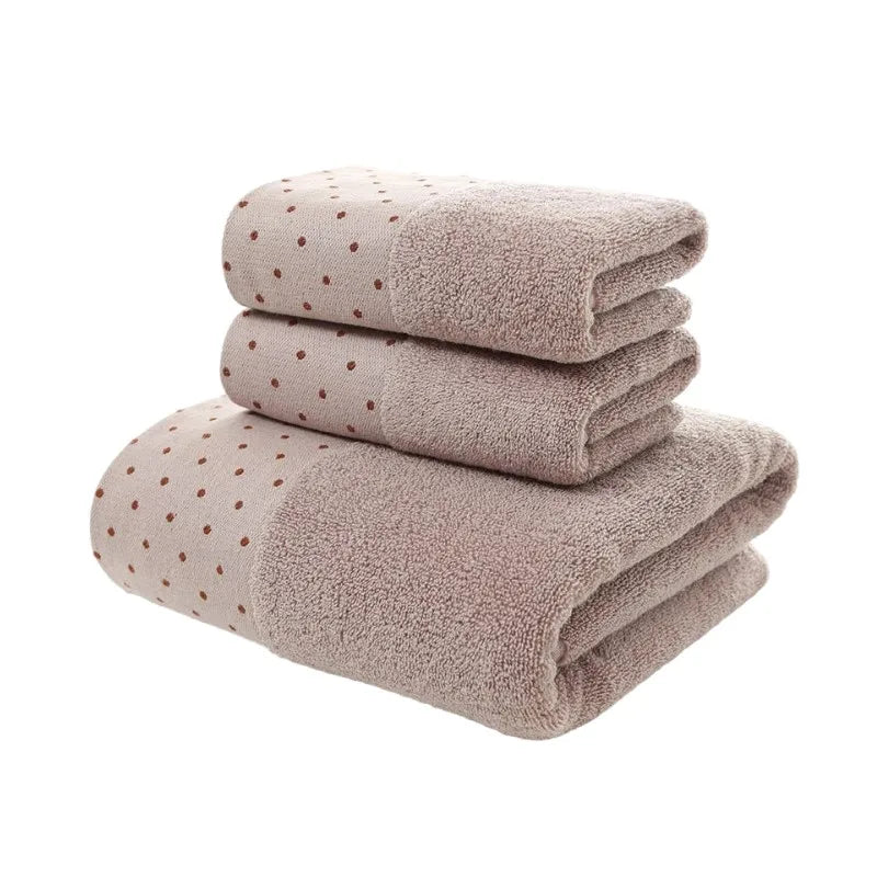 Inyahome Set of 3 Bathroom Cotton Towels Set Embroidered Luxury 2 Hand Towels 35x75cm and Big Bath Towels 70x140cm Washcloth