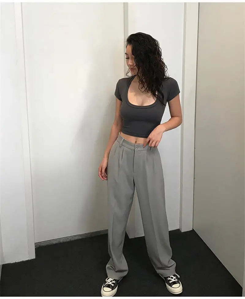 Summer Sexy T Shirt Tops for Women Clothes Stretch Slim Tees Shirt Femme U Neck Short Sleeve T-shirts Streetwea Crop Top