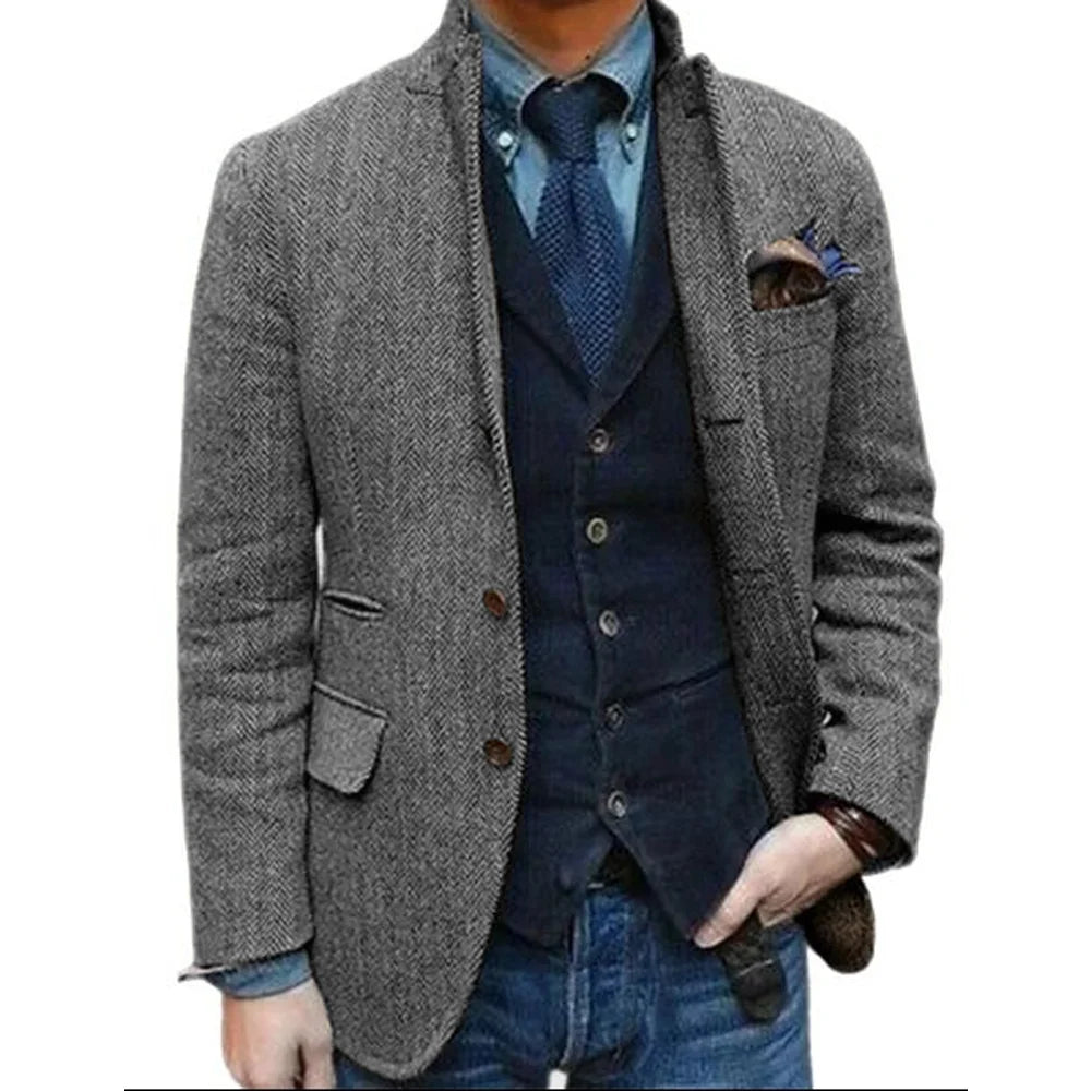 Wool Blazer for Men 3 Button Design Stand Collar Jacket Spring New Style, Men's Suit Jacket XS-5XL