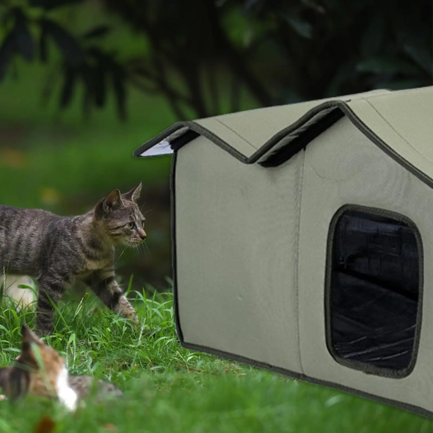 Feral Cat House Large Insulated Cat Shelter Waterproof Weatherproof Pet House with Transparent Door Washable Cat Hut for Cat Dog