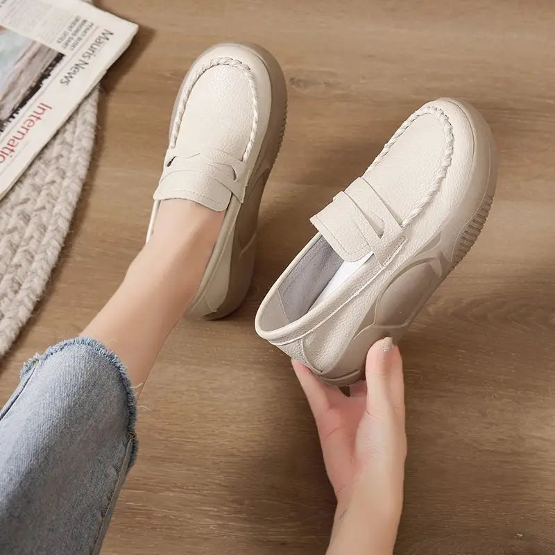 Woman Footwear Low Leather High on Platform Shoes for Women Loafers White Casual Daily Routine Autumn Offer Korean Fashion 2025