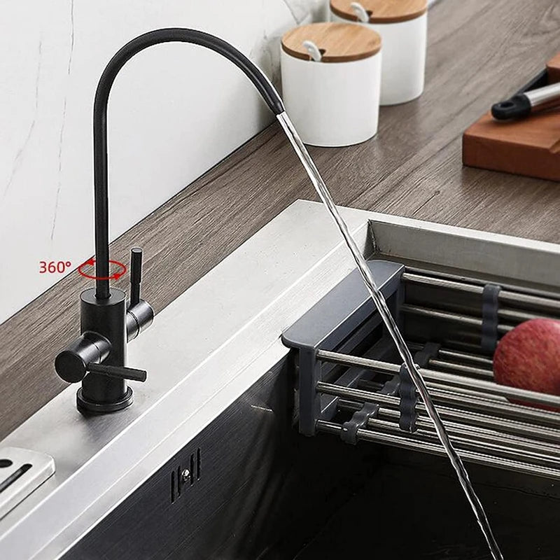 1/4'' Drinking Water Filter Kitchen Faucet Stainless Steel Double Holes Water Purifier Tap Reverse Osmosis RO Faucet 360° Swivel