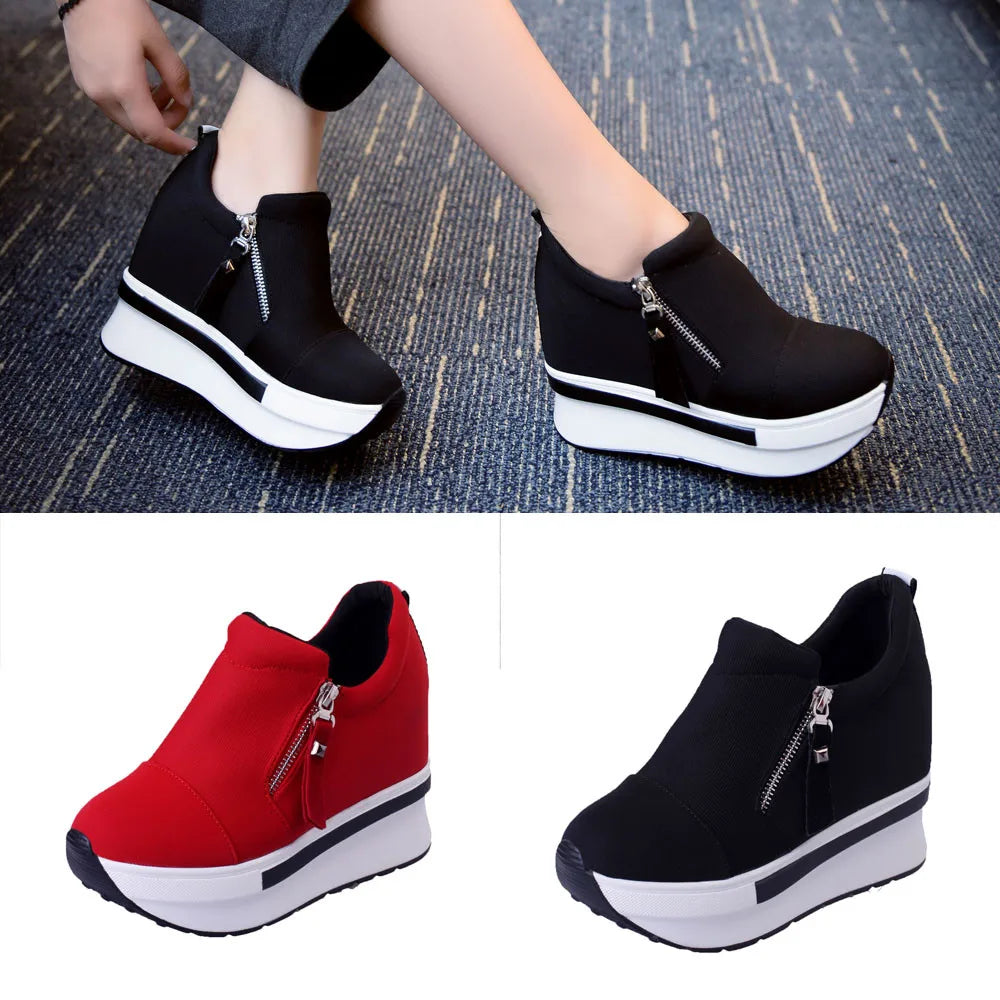 Women Wedges Ankle Boots Platform Thick Bottom Shoes Slip On Zipper Fashion Casual Female Sneakers Shoes Zapatos De Mujer