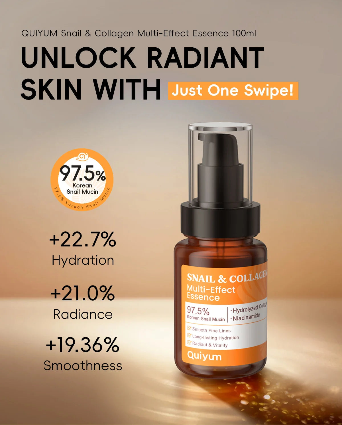 Quiyum 3 Step Set 97.5% Snail Mucin Collagen Hydrating Glowing Skin Korean Skincare