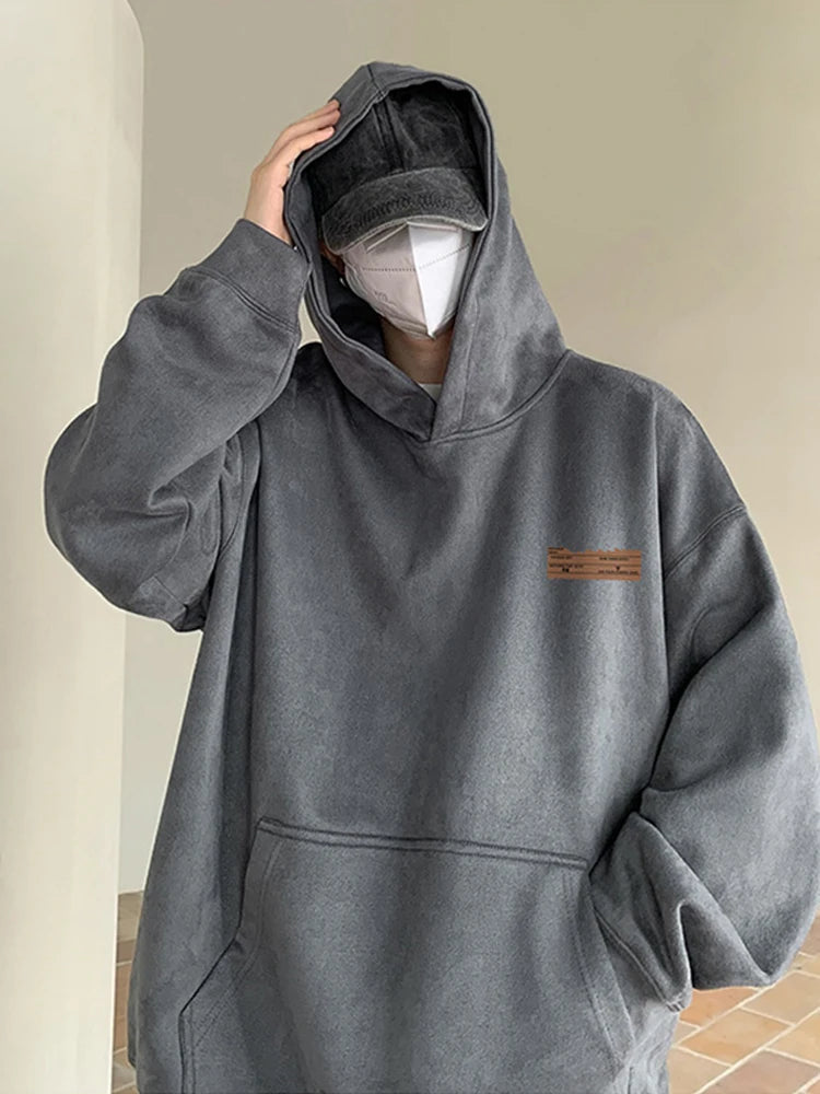 2026 New Suede Hooded Sweatshirts For Men Autumn Y2K Streetwear Printed Hoodies Hip Hop Fashion Retro Fleece Hoody Clothes